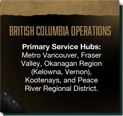 British Columbia operations and primary service hubs for Mad Oak Inc.